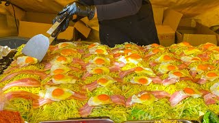 japanese street food  hiroshima style okonomiyaki お好み焼き hiroshimayaki [upl. by Lesde309]