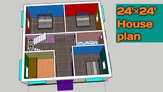 24×24 House plan gharkanaksha homedesign 3dhomeplan 24×24 House plan [upl. by Albrecht]