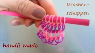 Loom Bands Armband  breite Drachenschuppen  mit Stiften Anleitung deutsch [upl. by Tait761]