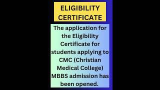 NEET UG 2024  APPLICATION FOR ELIGIBILITY CERTIFICATE  CMC MBBS  DR MGR MEDICAL UNIVERSITY cmc [upl. by Llenor]