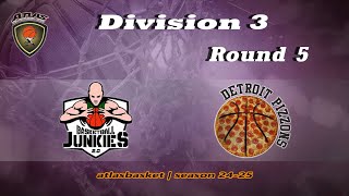 Atlasbasket  Div 3Round 5  BASKETBALL JUNKIES vs DETROIT PIZZONS [upl. by Ralyks]