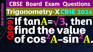 Q109  If tan⁡A√3 then find the value of cos2⁡Asin2⁡A [upl. by Lewie]