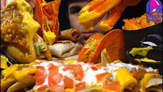 Mikey ASMR cheesy Taco Bell nachos refried beans burrito Mukbang bites only [upl. by Malik123]