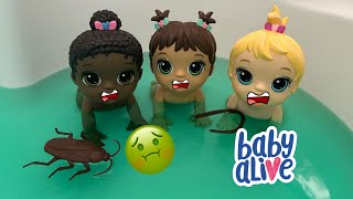 Baby Alive Triplets dolls Swimming in dirty Bath 🤮 [upl. by Rivalee839]