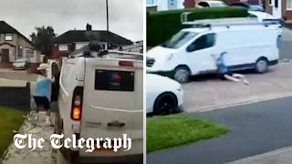 Moment plumber is dragged along road trying to stop thieves stealing van [upl. by Ramsden]