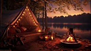 Summer Camping Ambience  crackling Campfire by the Lake amp calming Night Sounds for Sleep amp Relax 🏕️ [upl. by Eremihc]