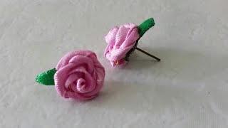 Easy technique to make Rose flower from satin ribbon No glue No sew [upl. by Lelah404]