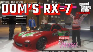 Drift Race win at Textile City Limits in Dom’s Mazda RX7 Annis ZR350 GTA Online Car Build [upl. by Gnauq]