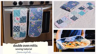 double oven mitts sewing tutorial from fabric scraps  patchwork and solid version [upl. by Jammin]