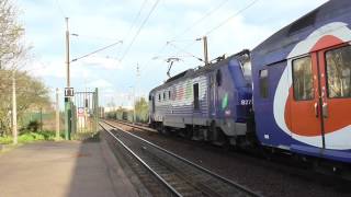 BB27300 et VB2N  Arrivée à la gare de Chanteloup les Vignes sur la ligne J du Transilien [upl. by Enaitsirhc]