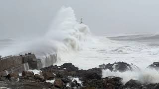 Massive waves smash into Aberdeen harbour breakwater as Storm Babet hits [upl. by Martelli]