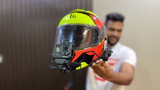 HOW TO MOUNT ACTION CAMERA ON HELMET  MT HELMET CHIN MOUNT SETUP [upl. by Nyrraf]