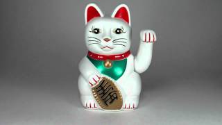 Beckoning Cat  Battery Operated Waving Maneki Neko  White 8quot [upl. by Spearing]