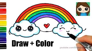 How to Draw a Rainbow and Clouds Easy with Coloring [upl. by Znerol]