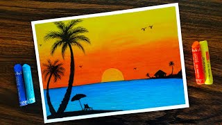 How to draw Sunset Scenery for Beginners with Oil Pastel step by step [upl. by Ilenay172]