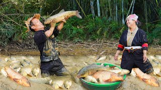 Dwarf Family Harvesting A Lot Of Fish At Mud Pond Goes to market sell  Dwarf free bushcraft [upl. by Nivert]