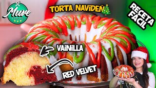 TORTA MARMOLEADA NAVIDEÑA 🎄 RED VELVET Y VAINILLA  HÚMEDA Y ESPONJOSA  Muve Flavors [upl. by Kciv]