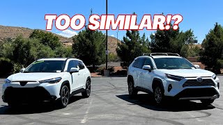 2024 COROLLA CROSS HYBRID vs RAV4 Review and size comparison [upl. by Birecree]