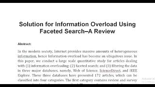 Solution for Information Overload Using Faceted Search–A Review [upl. by Talanta]