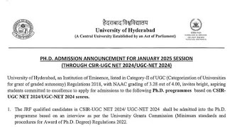 PhD admission universityofhyderabad phdnotification 2024 25 [upl. by Elsilrac]