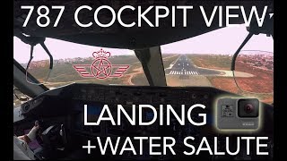 B787 Cockpit Pilot View  Dakar Landing amp Water Salute  Royal Air Maroc Boeing 787 Dreamliner [upl. by Celinda]