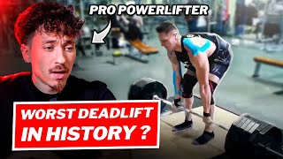 Pro Powerlifter Reacts to the WORST Deadlifts in HISTORY how to fix them [upl. by Ynobe631]