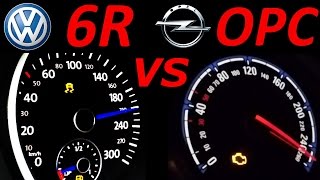 Opel Astra OPC vs VW Golf 6 R  0200 Acceleration Sound Onboard Autobahn compare [upl. by Larrej]