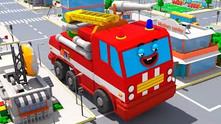 Red Fire Truck in the City w AMBULANCE 3D Animation for Children Cars Team Cartoons [upl. by Weisburgh436]