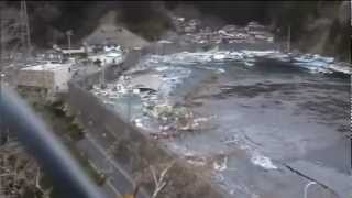 Tenmeter seawall breached and destroyed by tsunami [upl. by Aiyot]