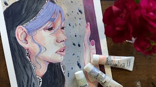 Holbein Acryla Gouache Review  quotAshes Fallquot Illustration Process [upl. by Ridglea367]