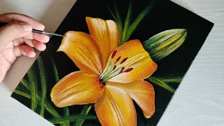 Lily Flower Painting 💛 Acrylic painting tutorial  Spring Flower Painting  STEP BY STEP  18 [upl. by Adamsen]