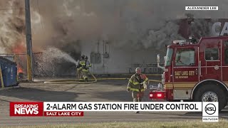 Authorities Respond To 2Alarm Fire At Gas Station In Salt Lake City [upl. by Oknuj]