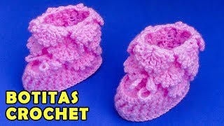 Botitas tejidos a crochet para bebes de 1 a 2 meses paso a paso en punto repollitos [upl. by Ahnavas]