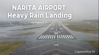 Heavy Rain Landing at Narita International Airport Tokyo Japan RJAA 34R  CaptainRick79 [upl. by Joyce]