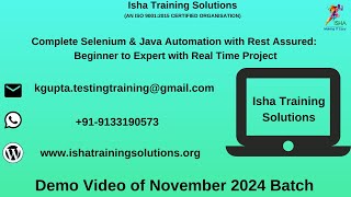 Selenium amp Java Automation Demo Video On 7th November 2024 Contact us on 919133190573 to Enroll [upl. by Assej]