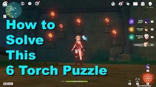 How to Solve the 6 Pyro Torches Puzzle in Shirikoro Peak Tsurumi Island  Genshin Impact [upl. by Esra]