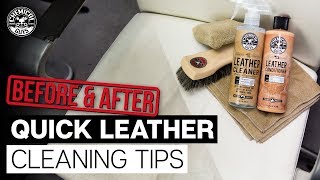 Shocking Before and After How to clean leather seats Chemical Guys [upl. by Aicirtac405]