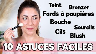 10 ASTUCES FACILES pour votre maquillage de tous les jours  Teint yeux sourcils lèvres [upl. by Ydolem114]