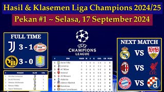 Hasil Liga Champions Tadi Malam  Juventus vs PSV  Klasemen Fase Liga UCL 20242025 Pekan ke 1 [upl. by Otreblide925]