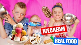 ICECREAM vs REAL FOOD CHALLENGE met de lekkerste ijsjes ♥DeZoeteZusjes♥ [upl. by Kralc]