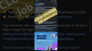 Cloud engineer job opportunity at Cloud control CloudEngineer cloudcontrol devopsengineer devops [upl. by Aisya]