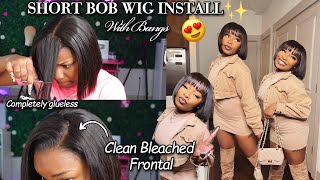 BOB WIG INSTALL WITH BANGS 😍  13x6 Clean Bleached Frontal Wig Ft￼ HAIRVIVI💕 [upl. by Anairol]