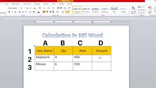 Bill Amount calculation in Ms word Winword me formulas kaise lgye 🧾 [upl. by Eidua]