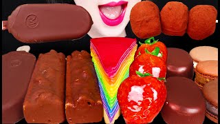 ASMR Rainbow Crepe Cake Chocolate Ice Cream 레인보우 크레이프 케이크 초콜릿 아이스크림 먹방 Mukbang Eating [upl. by Sophi]