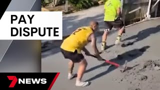 Team of tradies smash concrete driveway they had just laid over pay dispute  7 News Australia [upl. by Honeywell]