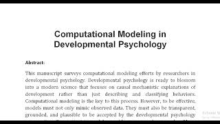 Computational Modeling in Developmental Psychology [upl. by Saxen]