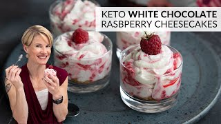 RIDICULOUSLY CREAMY Keto Dessert No Bake White Chocolate Raspberry Cheesecakes [upl. by Elleval]