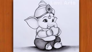 How to Draw Ganapti Ganesh With Modak Pencil Chitra Ganesh Chaturthi drawing  Easy Pencil Drawing [upl. by Enimrac]