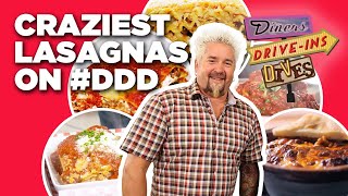 10 Craziest DDD Lasagna Videos with Guy Fieri  Diners DriveIns and Dives  Food Network [upl. by Cirek]