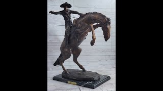 Bronco Buster Frederic Remington Bronze Statue Cowboy Horse Western 24quot x 26quot 57062 [upl. by Elayor]